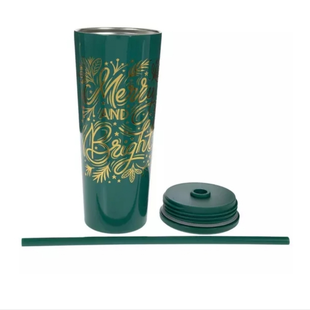 Teal and Gold Tumbler with Straw